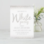 Mousserende, Glitter White Party-uitnodigingen Kaart (Staand voorkant)