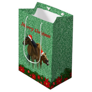 Mousserende glitterpaarden met Kerstmis met kerstm Medium Cadeauzakje