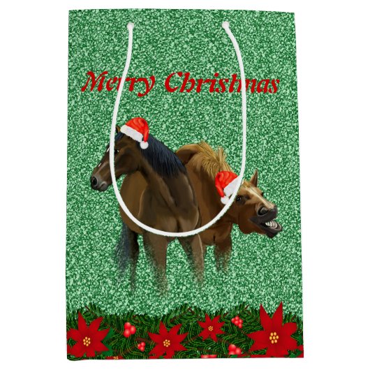 Mousserende glitterpaarden met Kerstmis met kerstm Medium Cadeauzakje (Voorkant)