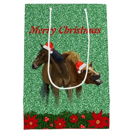 Mousserende glitterpaarden met Kerstmis met kerstm Medium Cadeauzakje (Achterkant)