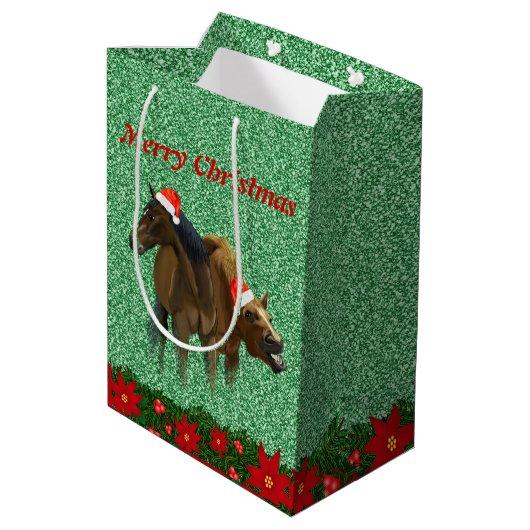 Mousserende glitterpaarden met Kerstmis met kerstm Medium Cadeauzakje (Achterkant Gekanteld)