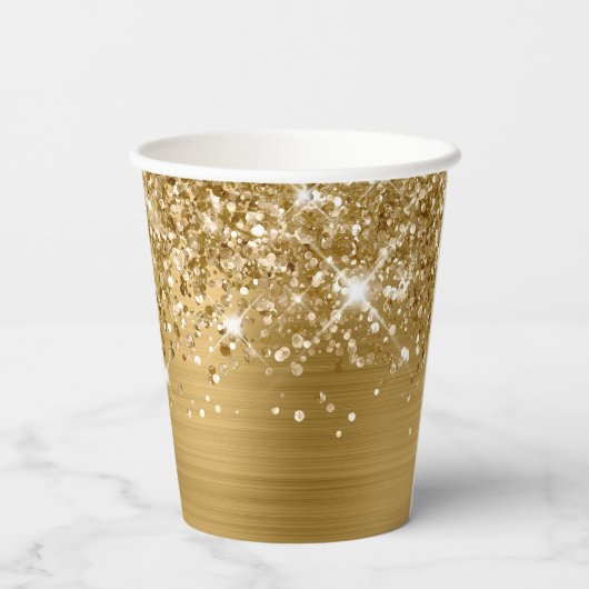 Mousserende glittery Gold Glam Script Name Papieren Bekers (Achterkant)