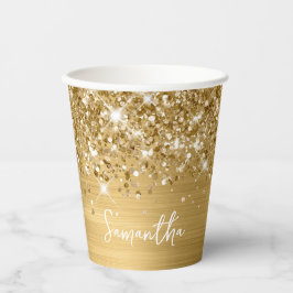 Mousserende glittery Gold Glam Script Name Papieren Bekers