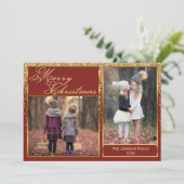 Mousserende Gold Glitter Merry-kerstkaart Feestdagenkaart (Staand voorkant)