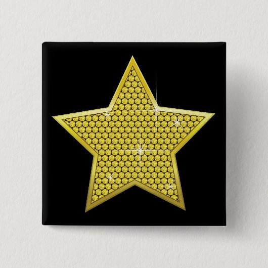 Mousserende Gold Star Vierkante Button 5,1 Cm (Voorkant)