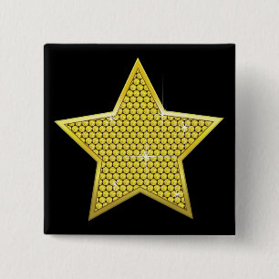 Mousserende Gold Star Vierkante Button 5,1 Cm