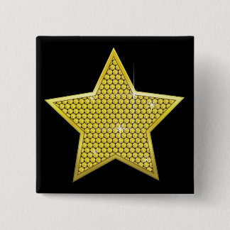 Mousserende Gold Star Vierkante Button 5,1 Cm