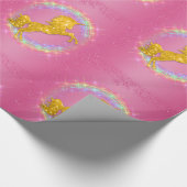 Mousserende Golden Unicorns op roze Cadeaupapier (Hoek)