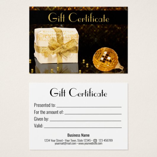 Mousserende gouden kerstcadeaukaart visitekaartje (Voorkant /achterkant)