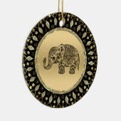 Mousserende gouden lijst zwarte bloemenolifant keramisch ornament (Rechts)