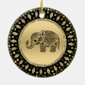 Mousserende gouden lijst zwarte bloemenolifant keramisch ornament (Achterkant)