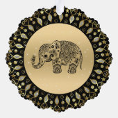 Mousserende gouden lijst zwarte bloemenolifant ornament kaart (Achterkant)