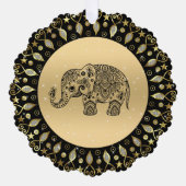 Mousserende gouden lijst zwarte bloemenolifant ornament kaart (Voorkant)