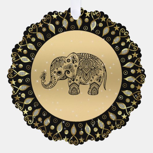 Mousserende gouden lijst zwarte bloemenolifant ornament kaart (Voorkant)
