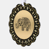 Mousserende gouden lijst zwarte bloemenolifant ornament kaart (Links)