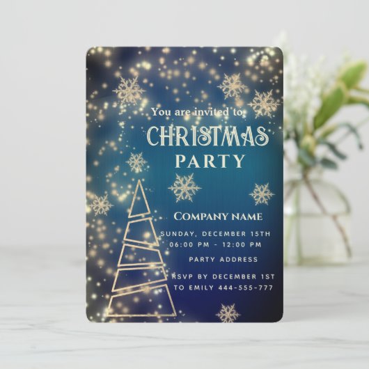 Mousserende gouden sneeuwvlokken corporate kerst kaart (Staand voorkant)