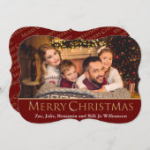 Mousserende goudkerst op rode Fancy foto Feestdagenkaart (Voorkant / Achterkant)