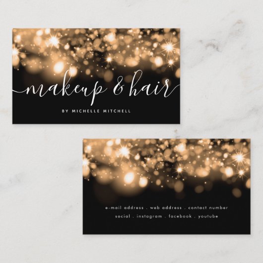 Mousserende goudlampjes Make-up & Hair Visitekaartje (Voorkant / Achterkant)