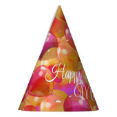 Mousserende goudroze koraalballonnen feesthoedjes (Links)