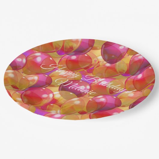 Mousserende goudroze koraalballonnen papieren bordje (Gekanteld)