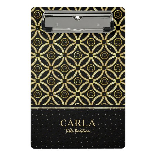 Mousserende goudtextuur op zwart gGeometrisch patr Mini Klembord (Voorkant)