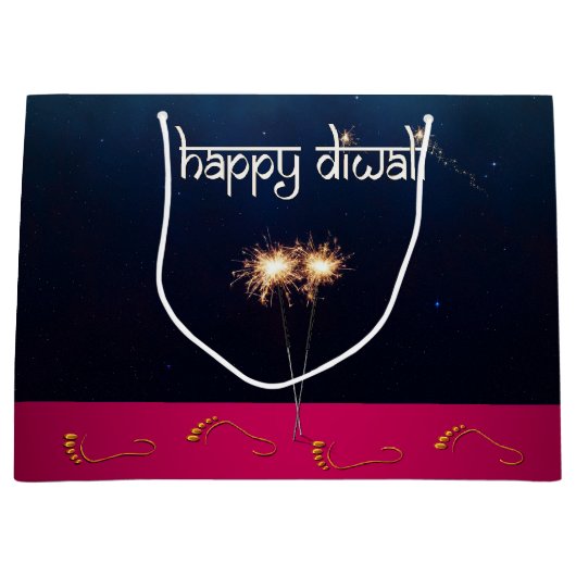 Mousserende Happy Diwali - Grote Gift Bag Groot Cadeauzakje (Voorkant)