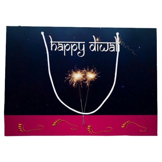 Mousserende Happy Diwali - Grote Gift Bag Groot Cadeauzakje (Achterkant)