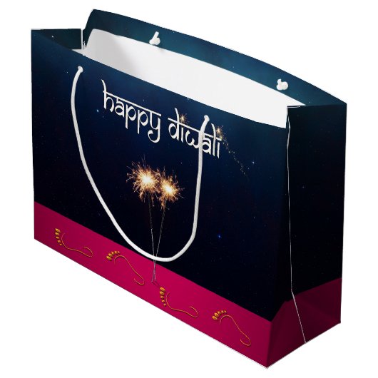 Mousserende Happy Diwali - Grote Gift Bag Groot Cadeauzakje (Achterkant Gekanteld)