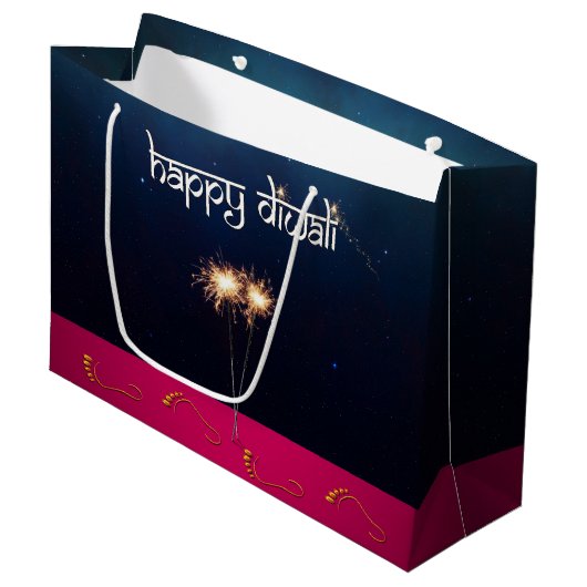 Mousserende Happy Diwali - Grote Gift Bag Groot Cadeauzakje (Voorkant Gekanteld)