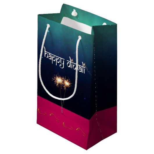 Mousserende Happy Diwali - Kleine Gift Bag Klein Cadeauzakje (Voorkant Gekanteld)