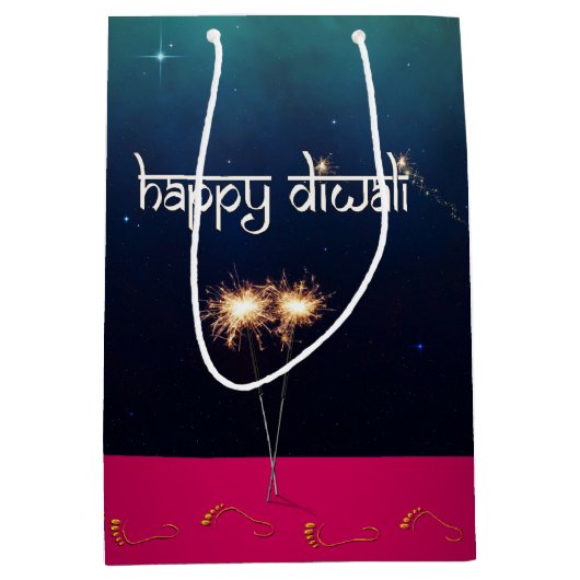 Mousserende Happy Diwali - Middelgrote Gift Bag Medium Cadeauzakje (Voorkant)