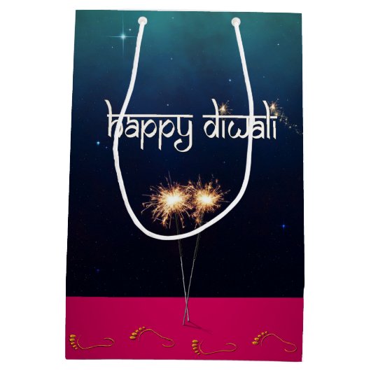 Mousserende Happy Diwali - Middelgrote Gift Bag Medium Cadeauzakje (Achterkant)