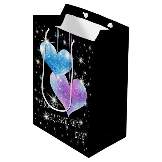 Mousserende harten Valentijnsdag Gift Bag Medium Cadeauzakje (Voorkant Gekanteld)