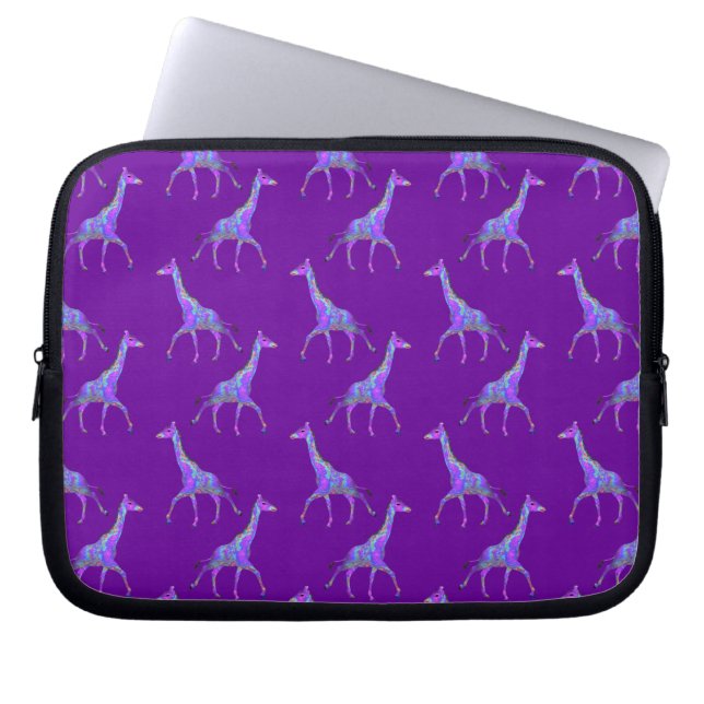Mousserende Hippie Style Paarse Giraffe Laptop Sleeve (Voorkant)
