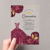 Mousserende jurk Bourgogne Bloemrijke Goud Quincea Acryl Uitnodigingen (Insitu (Draagbaar))