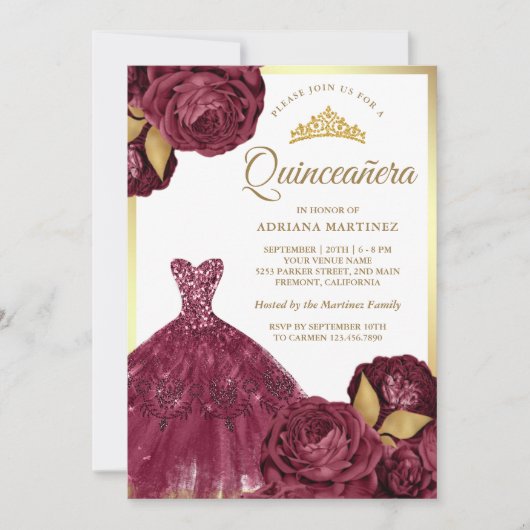 Mousserende jurk Bourgogne Bloemrijke Goud Quincea Kaart (Voorkant)