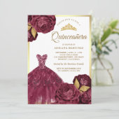 Mousserende jurk Bourgogne Bloemrijke Goud Quincea Kaart (Staand voorkant)