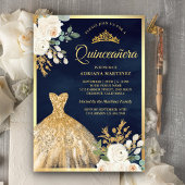 Mousserende jurk Ivoor Floral Navy Gold Quinceaner Kaart