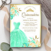 Mousserende jurk Mint Green Floral Gold Quinceaner Kaart