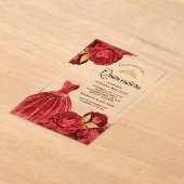 Mousserende jurk Red Roses Gold Quinceanera Acryl Uitnodigingen (Laagn)