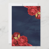 Mousserende jurk Red Roses Navy Gold Quinceanera Kaart (Achterkant)