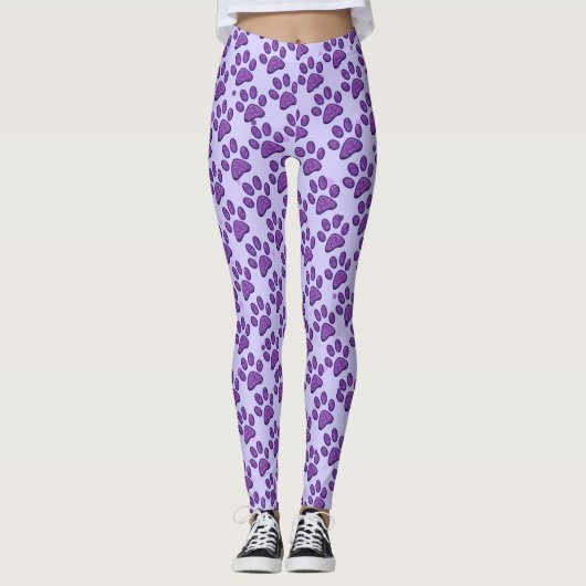 mousserende kattenpootdruk - paars leggings (Voorkant)