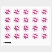 mousserende kattenpootdruk - roze ronde sticker (Vel)