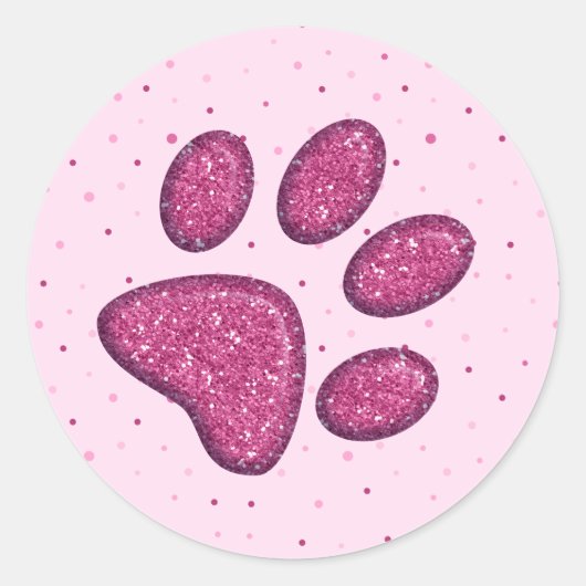 mousserende kattenpootdruk - roze ronde sticker (Voorkant)