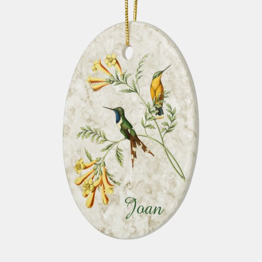 Mousserende keizervogel keramisch ornament (Links)