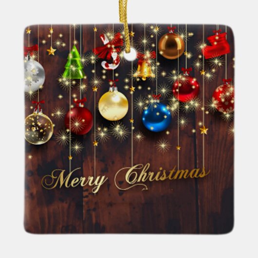 Mousserende kerstballen, sterren en sneeuwvlokken keramisch ornament (Voorkant)