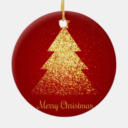 Mousserende kerstboom Golden Red Keramisch Ornament (Achterkant)