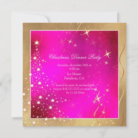 Mousserende kerstboom Hot + Flashy Roze Gouden Tri Kaart (Achterkant)