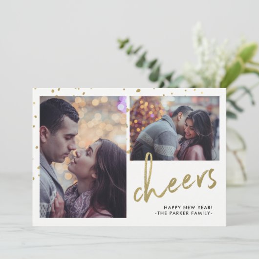 mousserende kever | Happy New Year Two-foto Feestdagenkaart (Staand voorkant)
