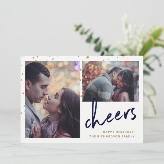 mousserende kever | Twee foto Feestdagenkaart (Staand voorkant)